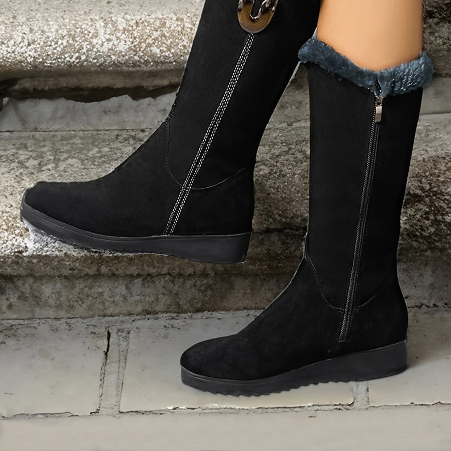 Bottes Mi-Mollet Femme, Col Fausse Fourrure