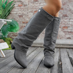 Bottes Hautes Femme à Revers, Aspect Daim, Bout Pointu, vue 7