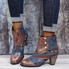 Bottines Femme Similicuir, Motif Fleuri – coloris marron foncé, vue 2