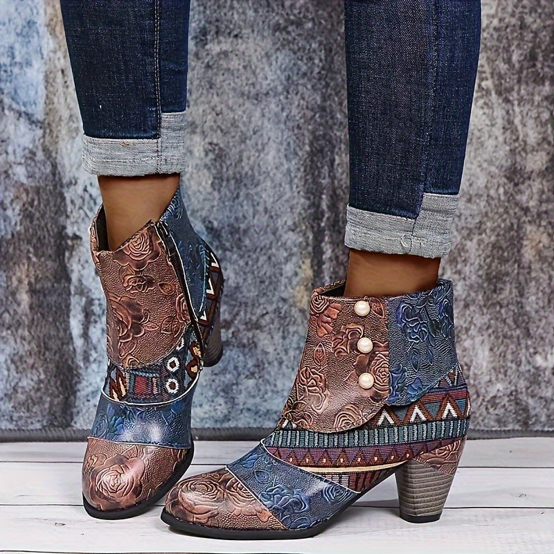 Bottines Femme Similicuir, Motif Fleuri – coloris marron foncé, vue 2