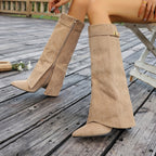 Bottes à Revers Femme Similicuir, Fermoir Doré, Bout Pointu, vue 3