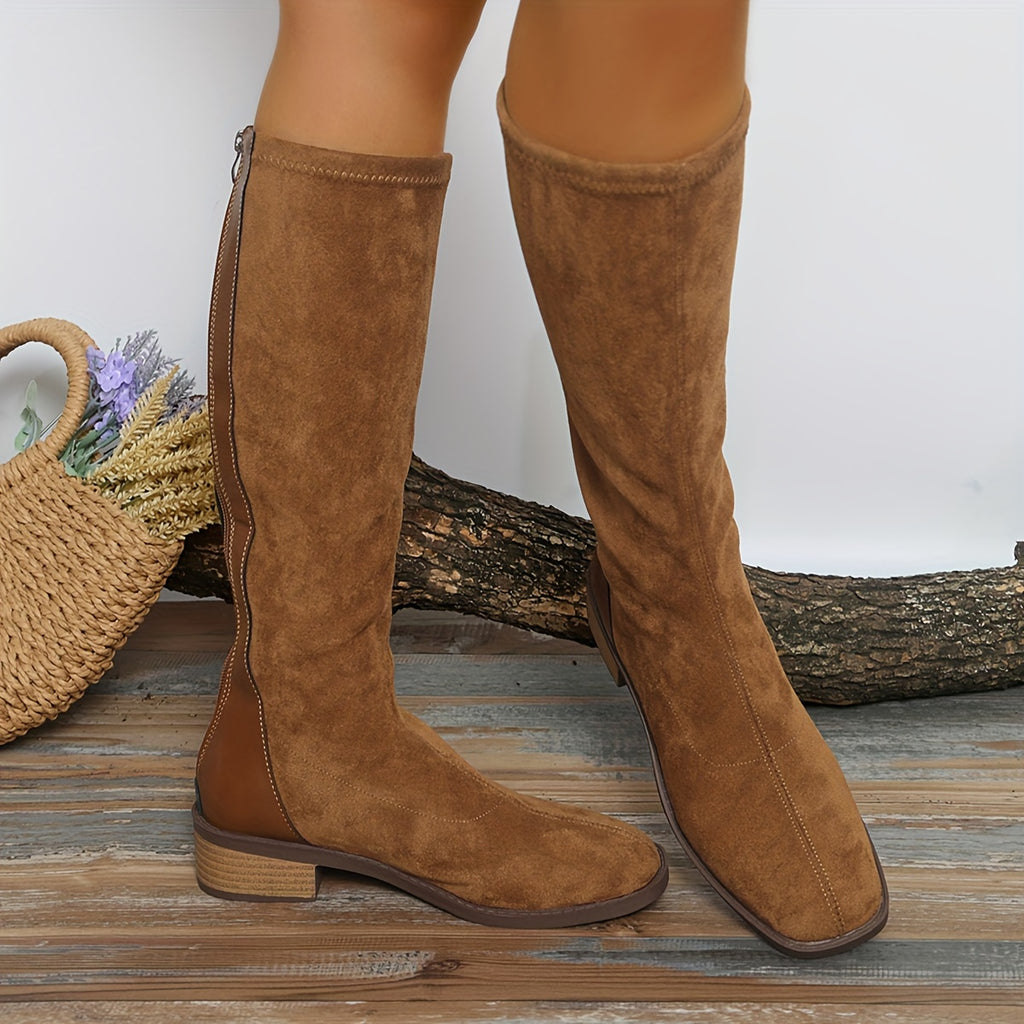 Bottes Hautes Femme Aspect Daim, Bout Carré, Zip Arrière, vue 9