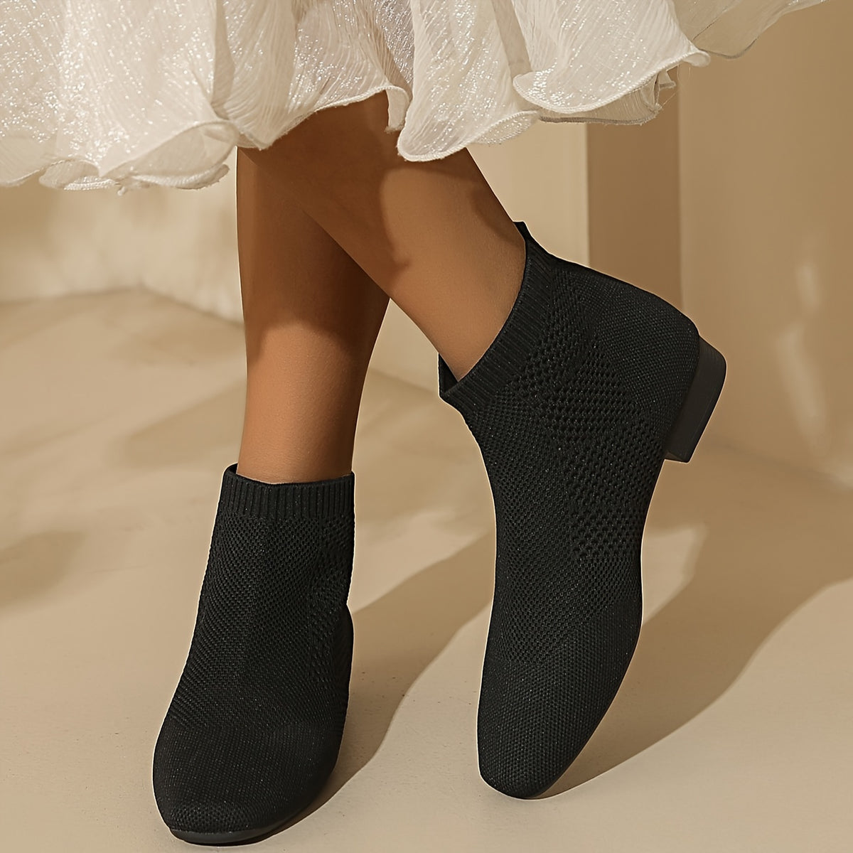 Bottines Chaussettes Femme Tricot, Bout Carré, vue 7