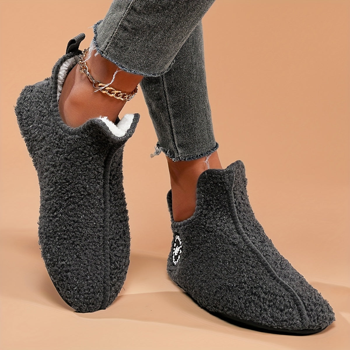 Chausson Botte Femme en Bouclette, à Enfiler