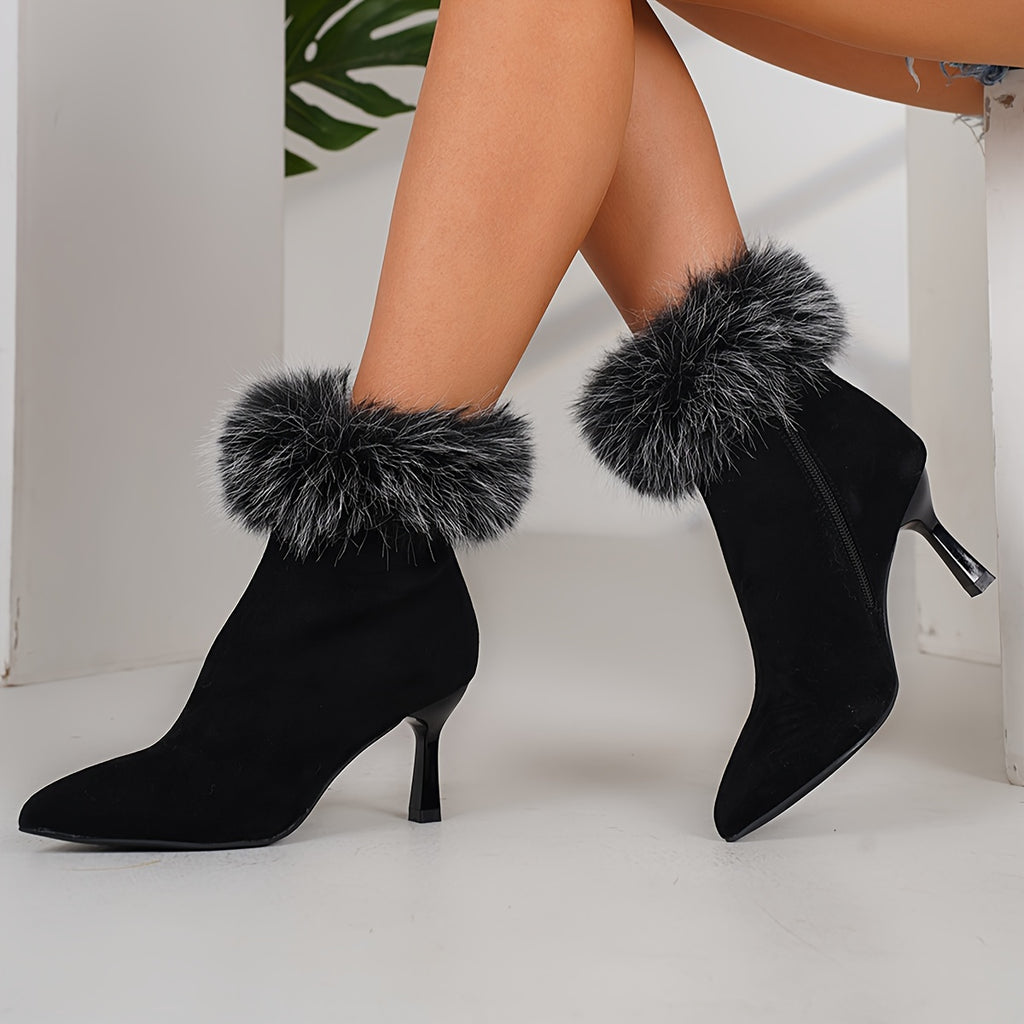 Bottines Talon Aiguille Femme, Col Fourrure, Aspect Daim, vue 5