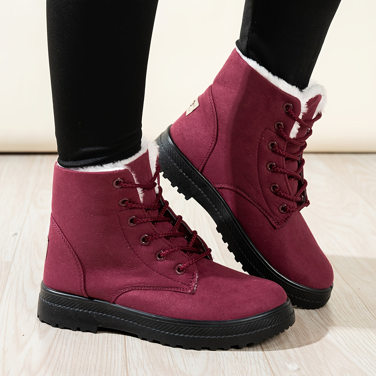 Bottines Femme à Lacets, Revers Fourré – coloris rouge