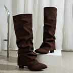 Bottes Mi-Mollet Femme Tombantes, Aspect Daim, Talon Bas