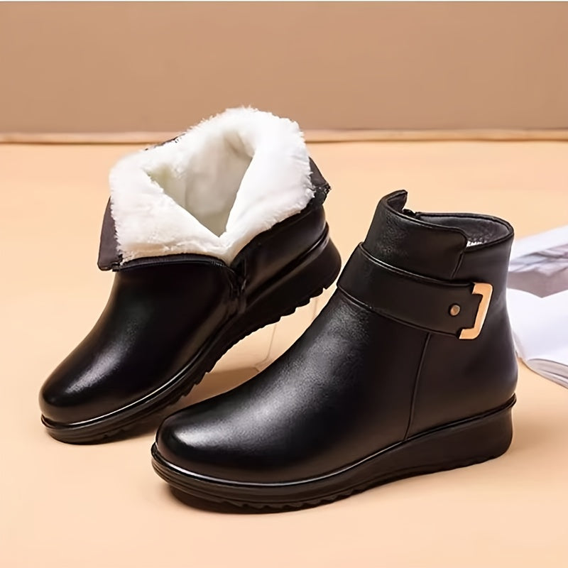 Bottines Femme Similicuir, Zip et Bride Dorée – coloris noir