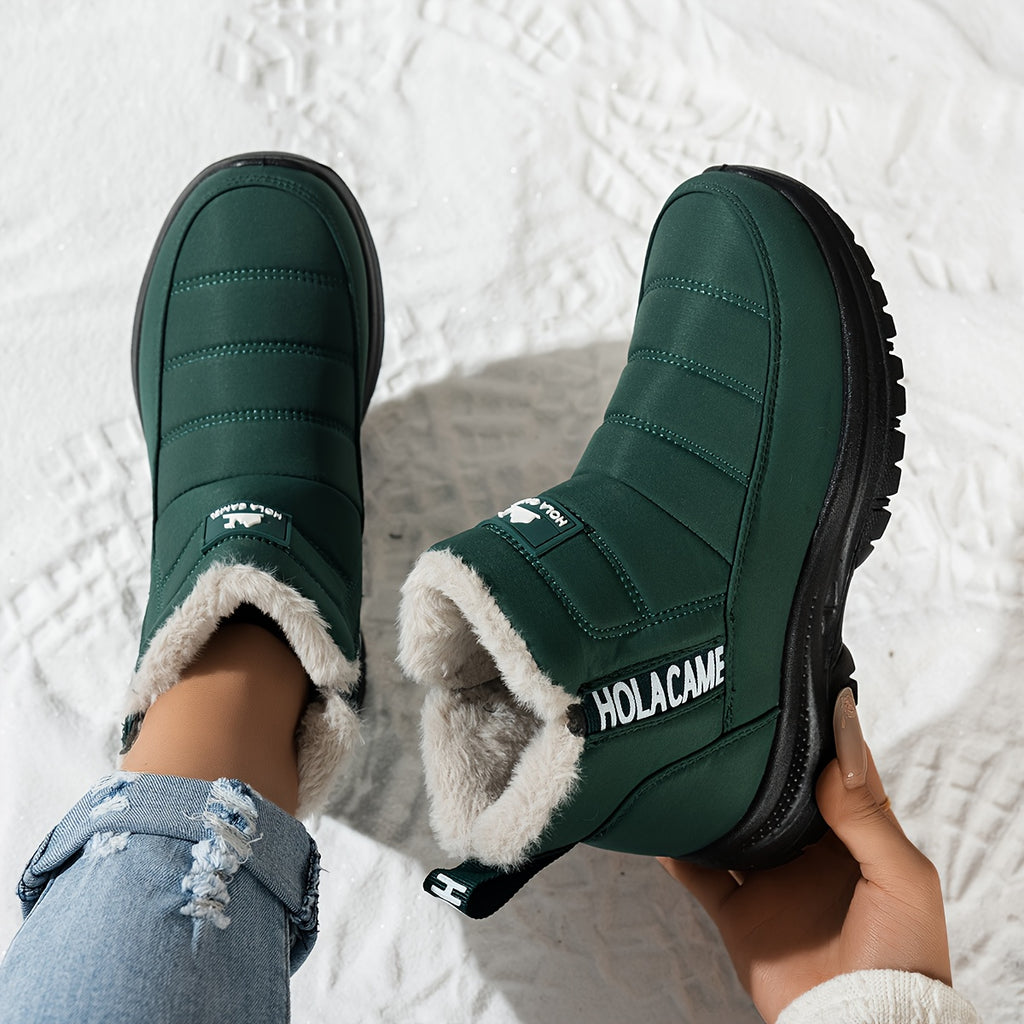 Bottes de Neige Femme Matelassées, Doublure Polaire – coloris vert foncé