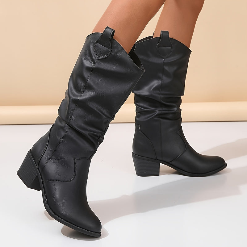 Bottes Cowboy Femme Similicuir, Tige Froncée – coloris noir