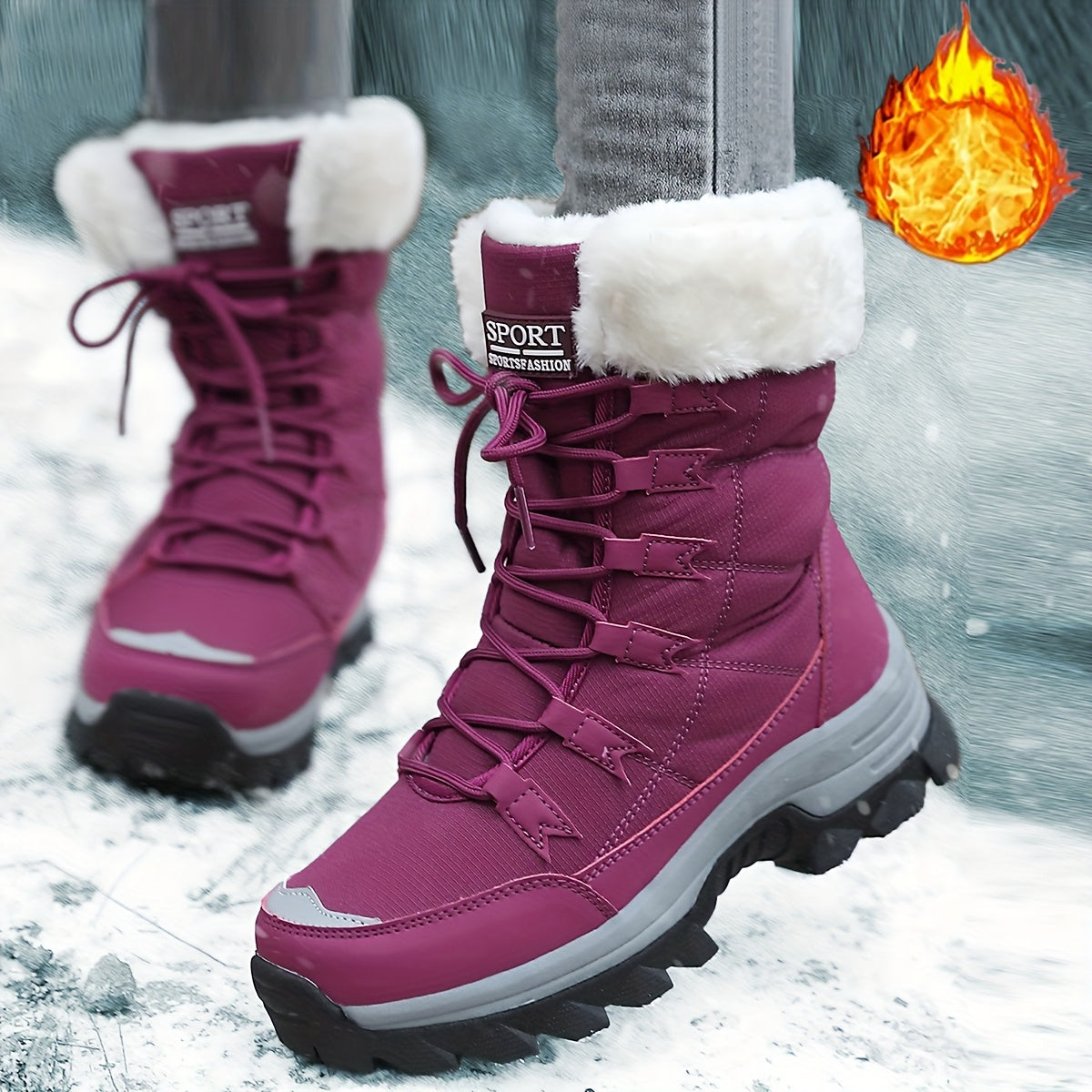 Bottes Femme à Lacets, Doublure Flanelle, Mi-Mollet – coloris violet