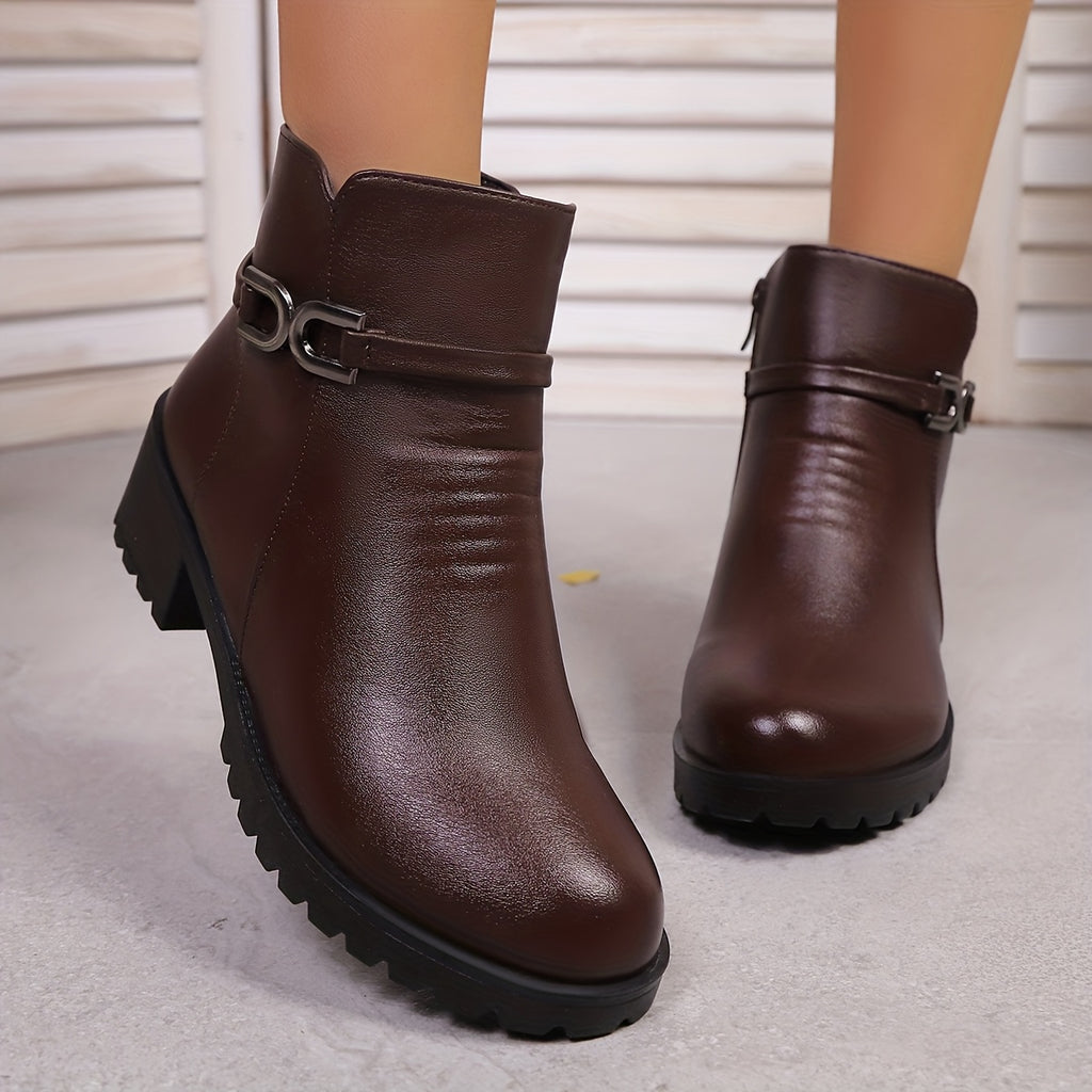 Bottines Femme Similicuir à Boucle, Talon Bloc, Zip, vue 4