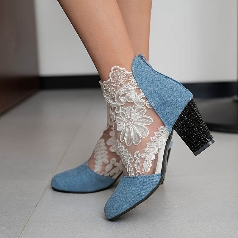 Bottines Femme en Dentelle Brodée, Fermeture Zip, vue 5