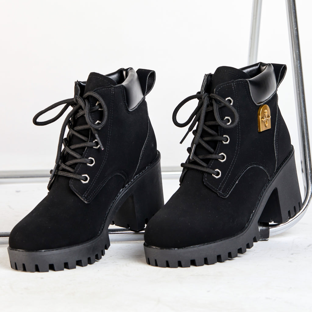 Bottes à Lacets Femme, Talon Haut Cranté, 5 Coloris – coloris noir, vue 2