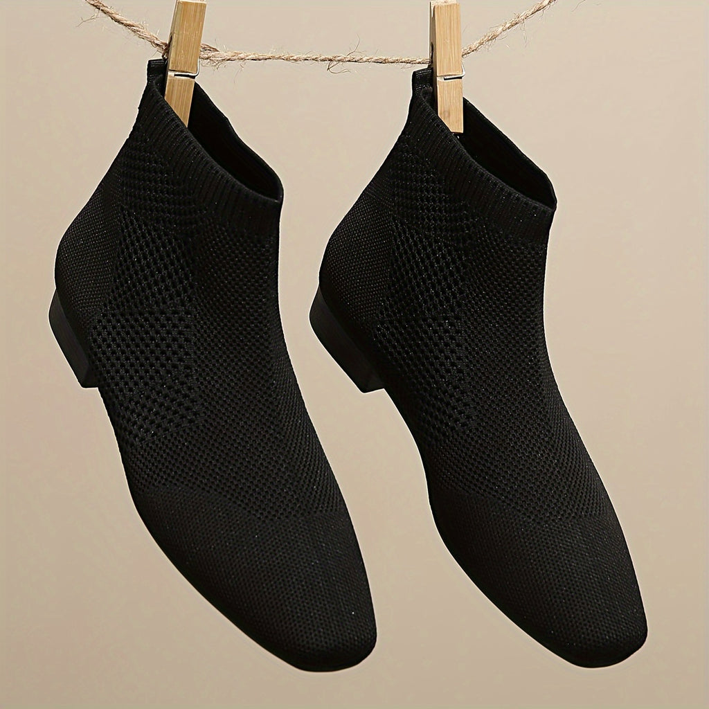 Bottines Chaussettes Femme Tricot, Bout Carré – coloris noir