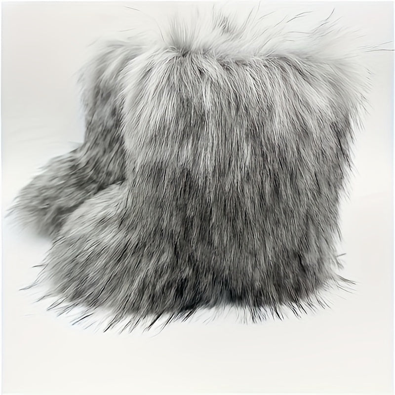 Bottes Femme Fausse Fourrure Longue, Style Renard – coloris gris clair, vue 2