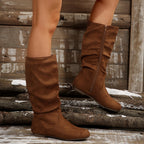 Bottes Plates Femme Mi-Mollet, Aspect Daim, vue 8
