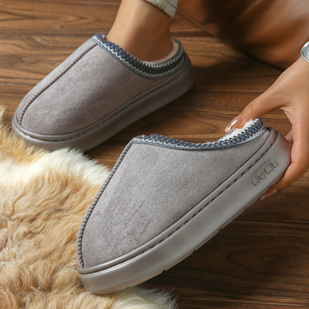 Chaussons Bottes Femme Aspect Daim, Col Brodé, Plateforme, vue 3