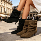 Bottines Plissées Femme Aspect Daim, Bout Pointu