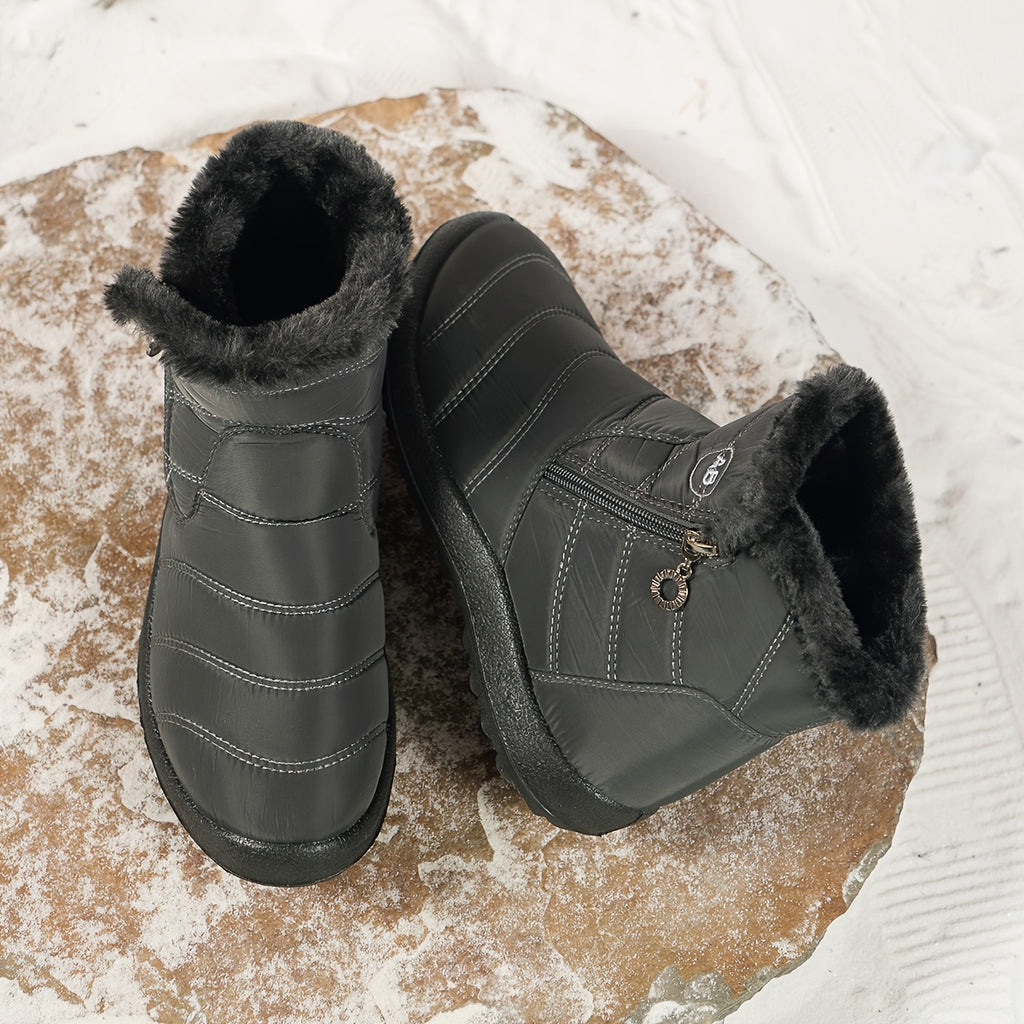 Bottes de Neige Femme Zippées, Doublure Flanelle, 4 Coloris – coloris gris