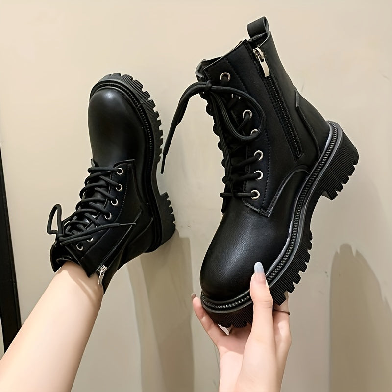 Bottines Femme Similicuir Noires à Lacets – coloris noir