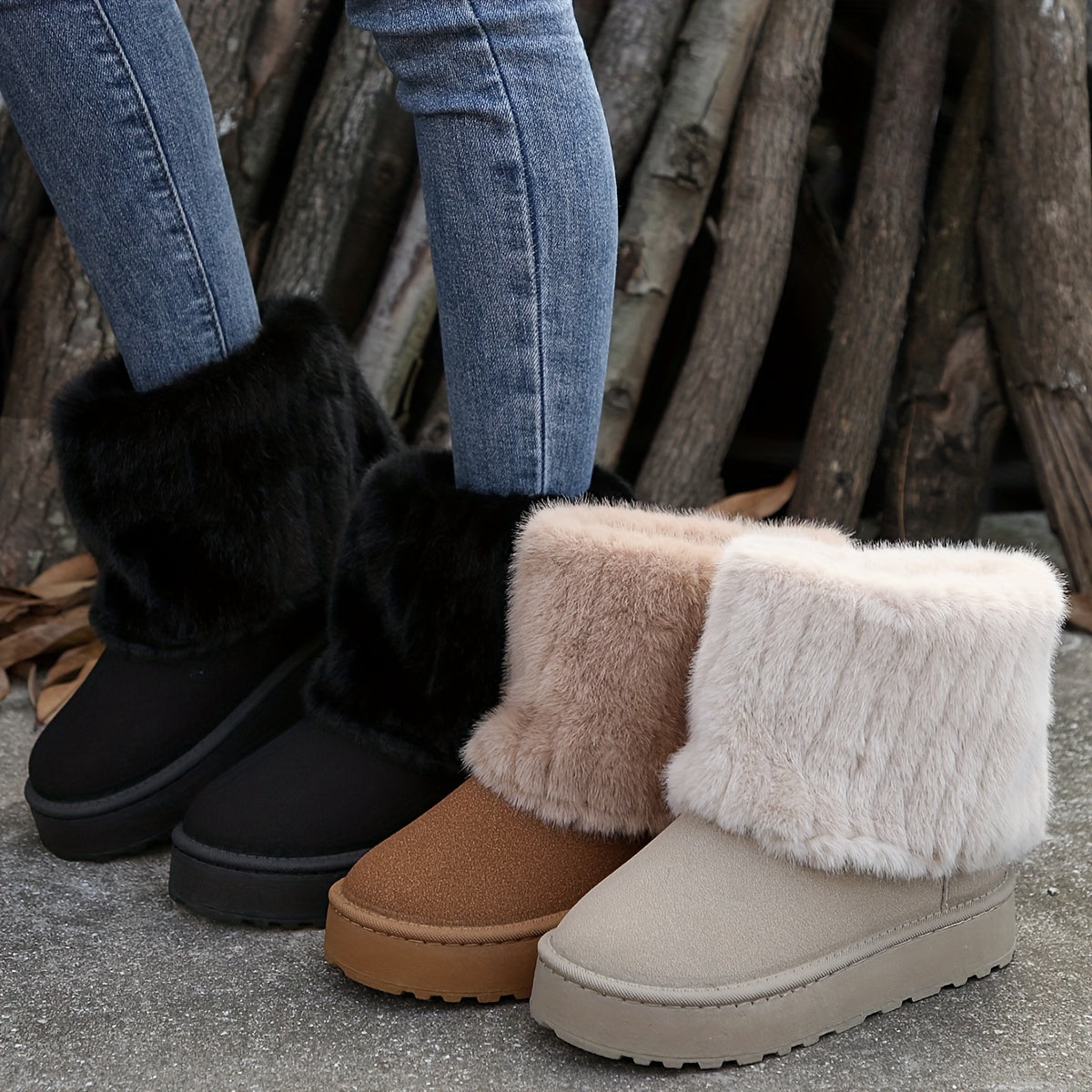 Bottines Femme Fausse Fourrure, Bout Rond