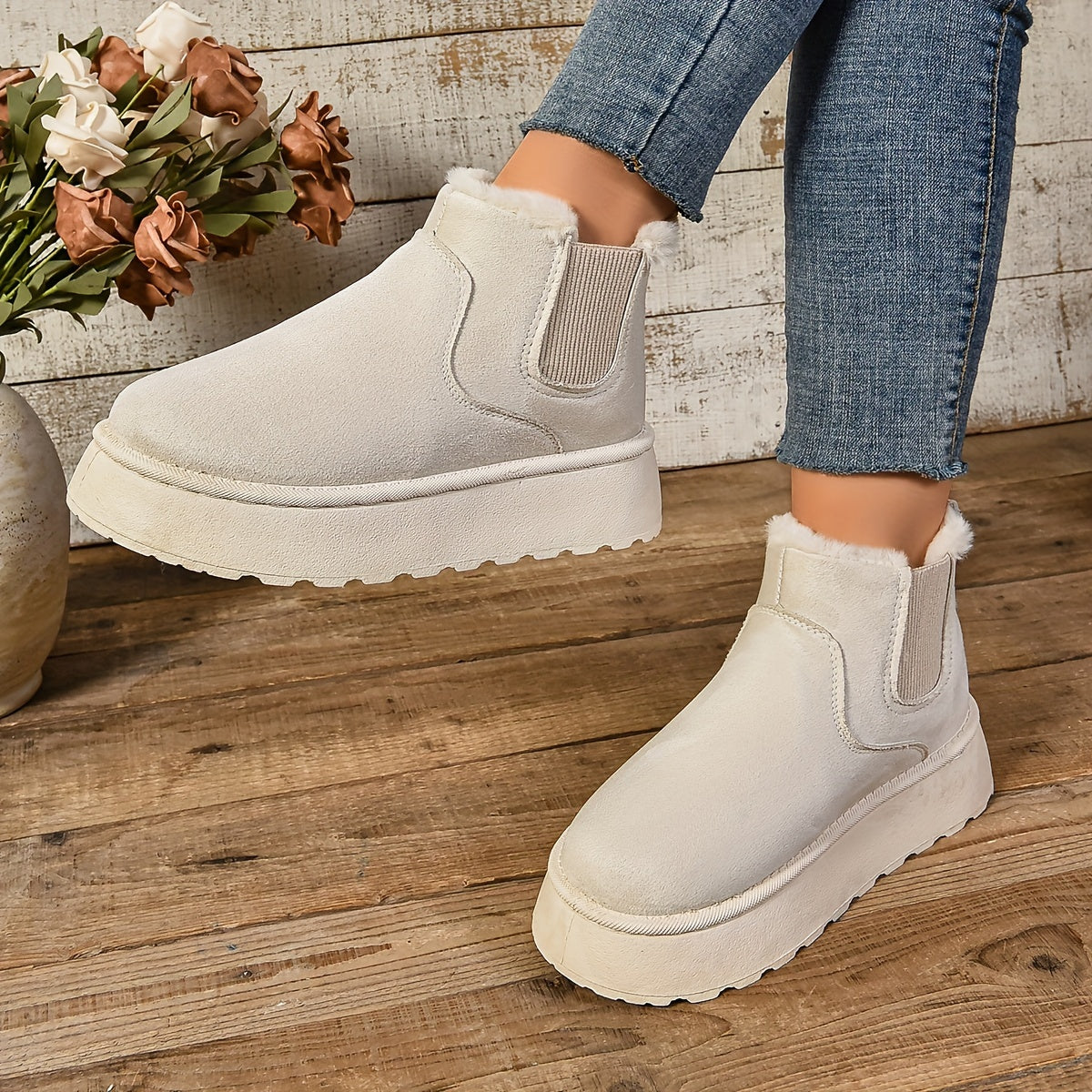 Bottines Chelsea Plateforme Femme, Col Fourrure, vue 9