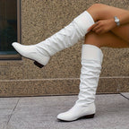 Bottes Hautes Femme Plissées, Bout Pointu – coloris blanc