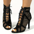 Bottines d'Été Femme Résille à Lacets, Bout Ouvert, vue 8