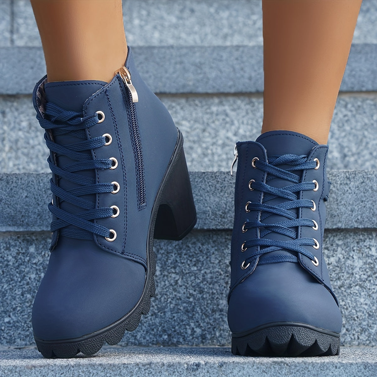 Bottines Femme Similicuir à Lacets, Talon Haut