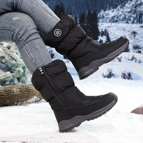 Bottes Fourrées Femme en Tissu Matelassé, Zip