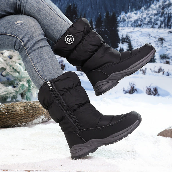 Bottes Fourrées Femme en Tissu Matelassé, Zip