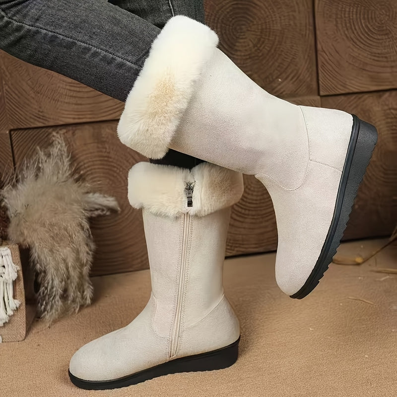 Bottes Mi-Mollet Femme, Col Fausse Fourrure – coloris blanc