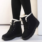 Bottes Fourrées Femme à Lacets, Aspect Daim, Col Peluche – coloris noir