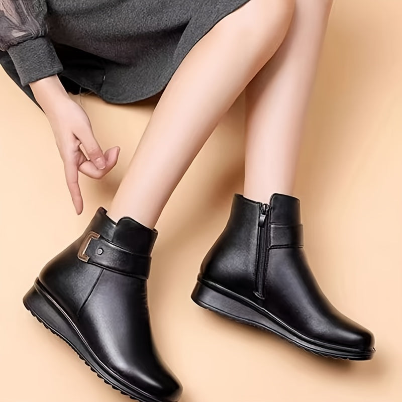 Bottines Femme Similicuir, Zip et Bride Dorée, vue 4