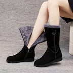 Bottes Fourrées Femme Mi-Mollet, Aspect Daim, Zip – coloris noir