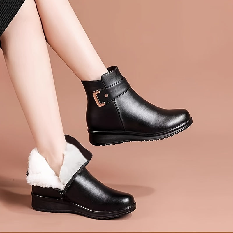 Bottines Femme Similicuir, Zip et Bride Dorée, vue 3