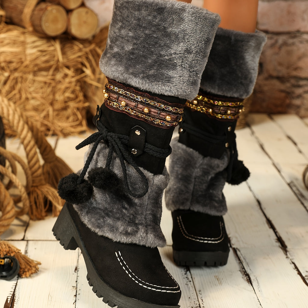 Bottes Hautes Femme en Tissu Effet Daim, vue 11