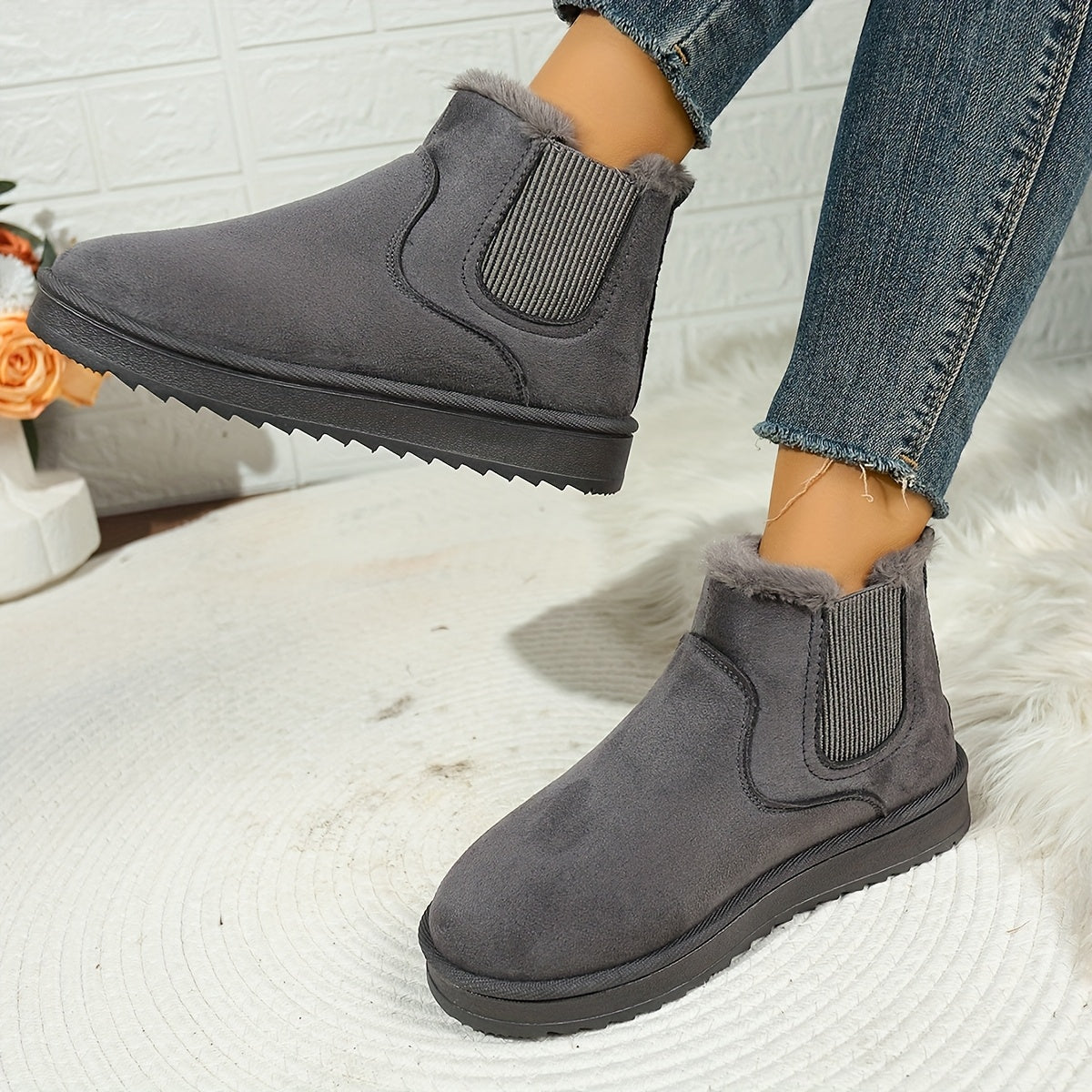 Bottines Chelsea Femme, Col Fausse Fourrure, vue 8