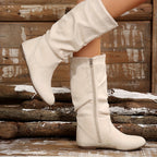 Bottes Plates Femme Mi-Mollet, Aspect Daim, vue 12