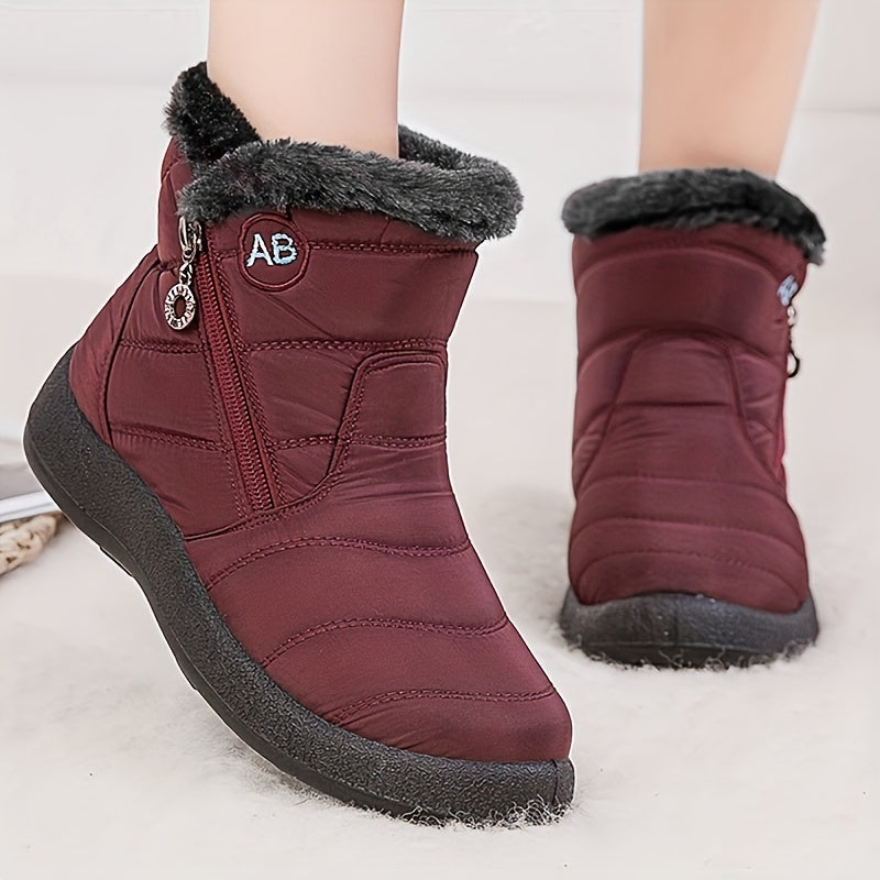 Bottes Femme Zippées, Col Fausse Fourrure, du 35 au 41 – coloris rouge