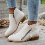 Bottines Femme Bout Pointu, Zip Décoratif – coloris beige