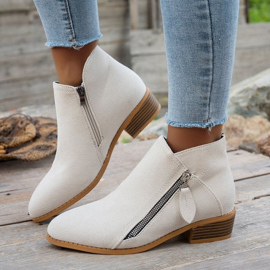 Bottines Femme Bout Pointu, Zip Décoratif – coloris beige