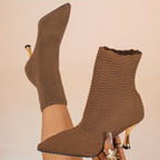 Bottes Chaussettes Femme Maille Texturée, Talon Doré – coloris marron