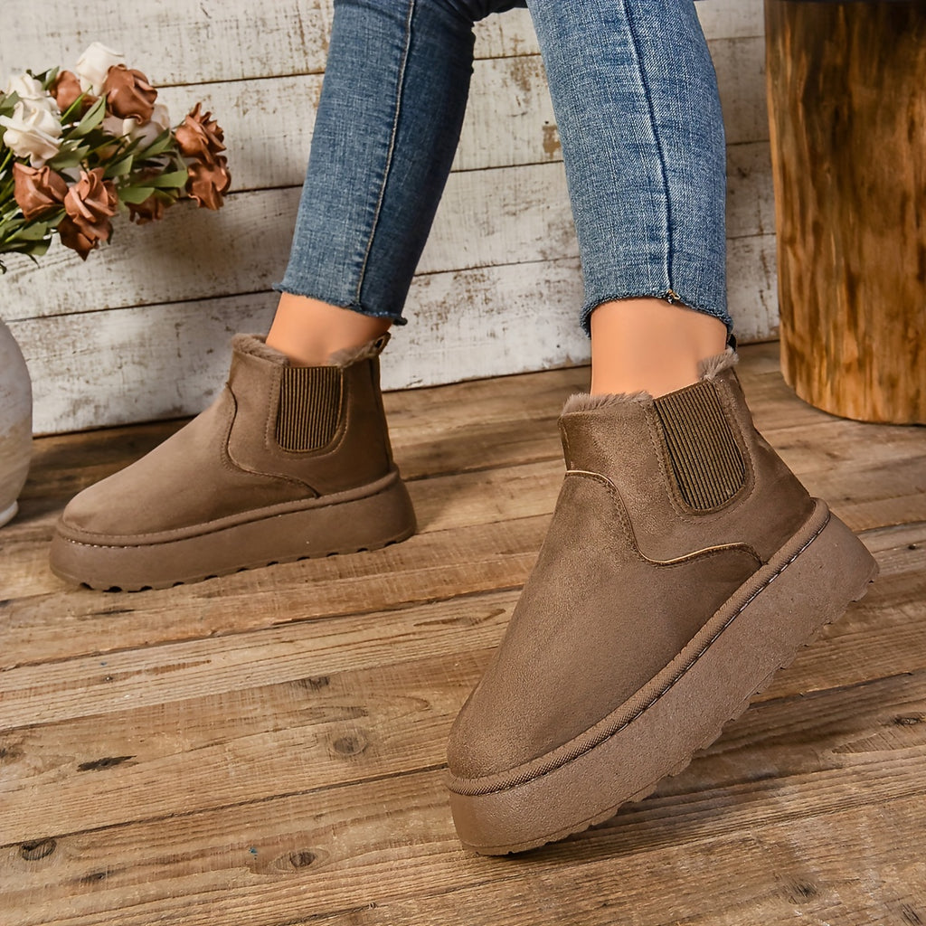 Bottines Chelsea Plateforme Femme, Col Fourrure – coloris marron, vue 2