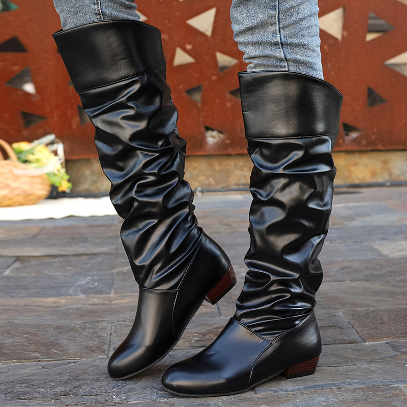 Cuissardes Femme Similicuir, Tige Drapée – coloris noir
