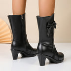 Bottes Mi-Hautes Femme Similicuir, Nœud, vue 5