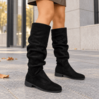 Bottes Hautes Femme Aspect Daim, Tige Froncée, Talon Bas, vue 5