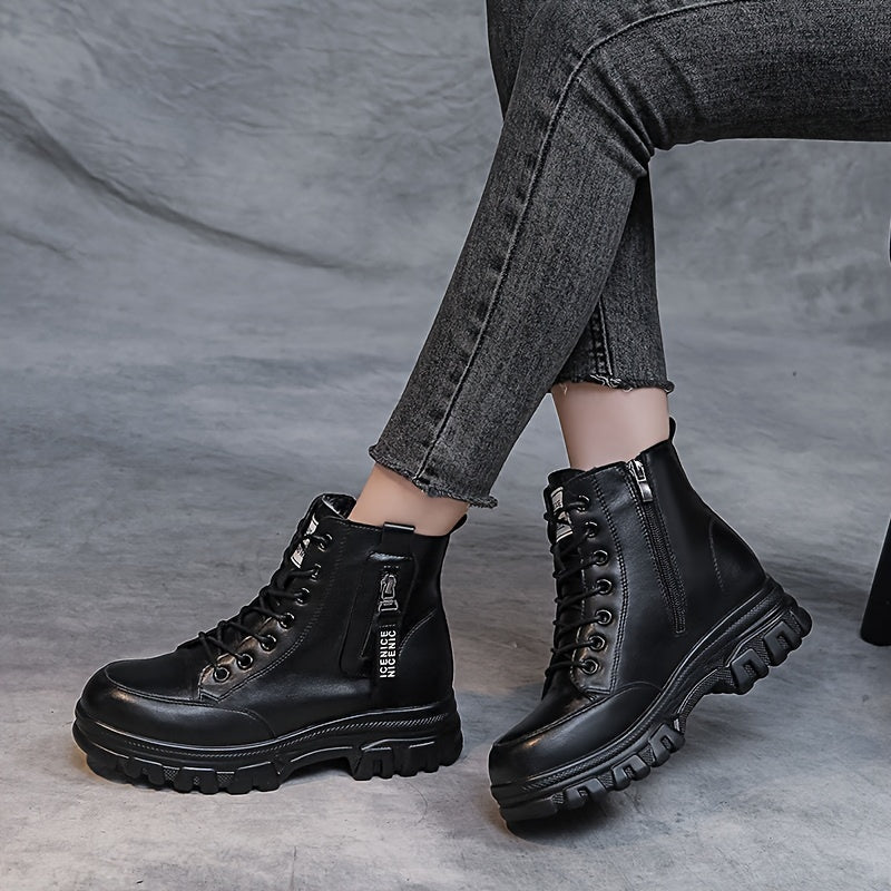 Bottines Femme Noires Plateforme, Lacets et Zip, vue 4