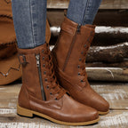 Bottes à Lacets Femme Similicuir, Zip et Bride à Boucle – coloris marron